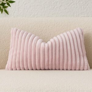 Light Pink Soft Fluffy Rectangular LUMBAR Pillow Cover (Pack of 1)